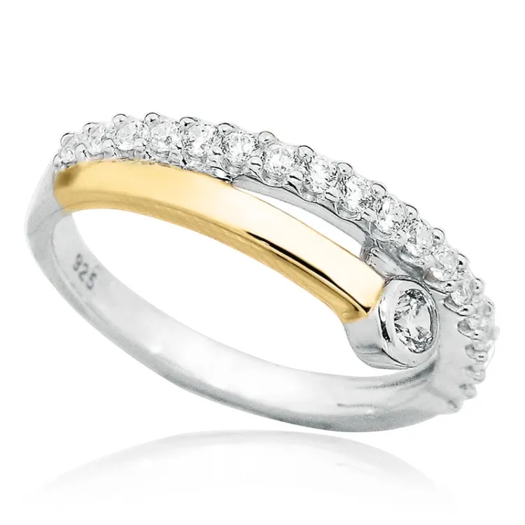 Abstrakt vit zirkon ring i silver med förgyllt silver
