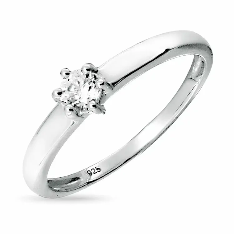rund vit zirkon ring i rhodinerat silver