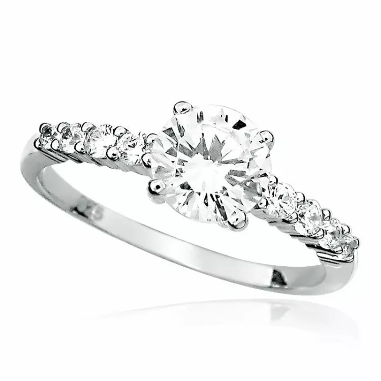 Ringar: rund vit zirkon ring i rhodinerat silver