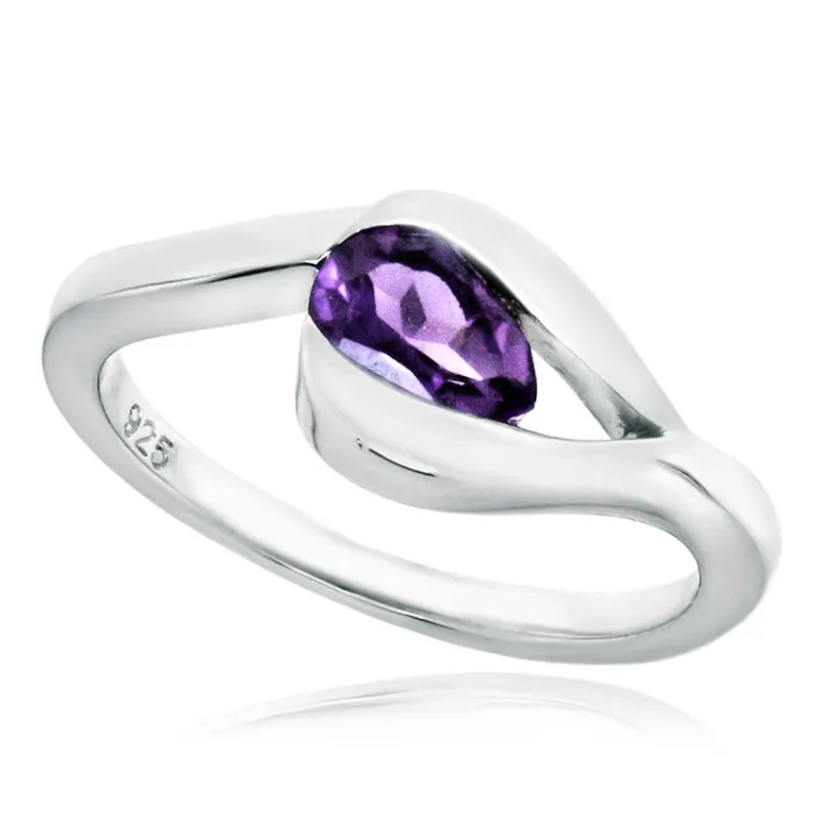 droppe lila ametist ring i rhodinerat silver