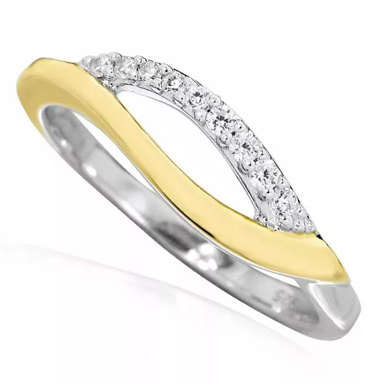 abstrakt zirkon ring i silver med förgyllt silver