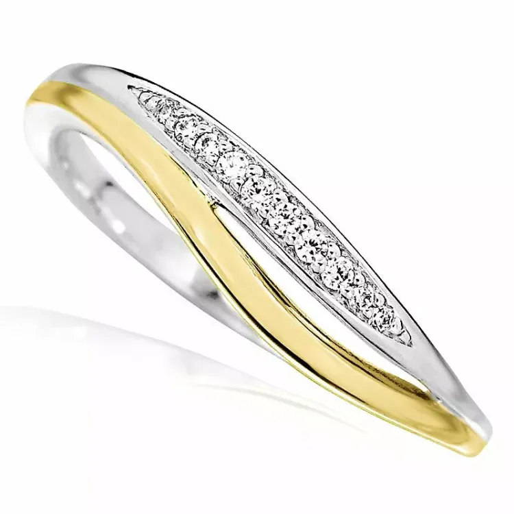 abstrakt zirkon ring i silver med förgyllt silver