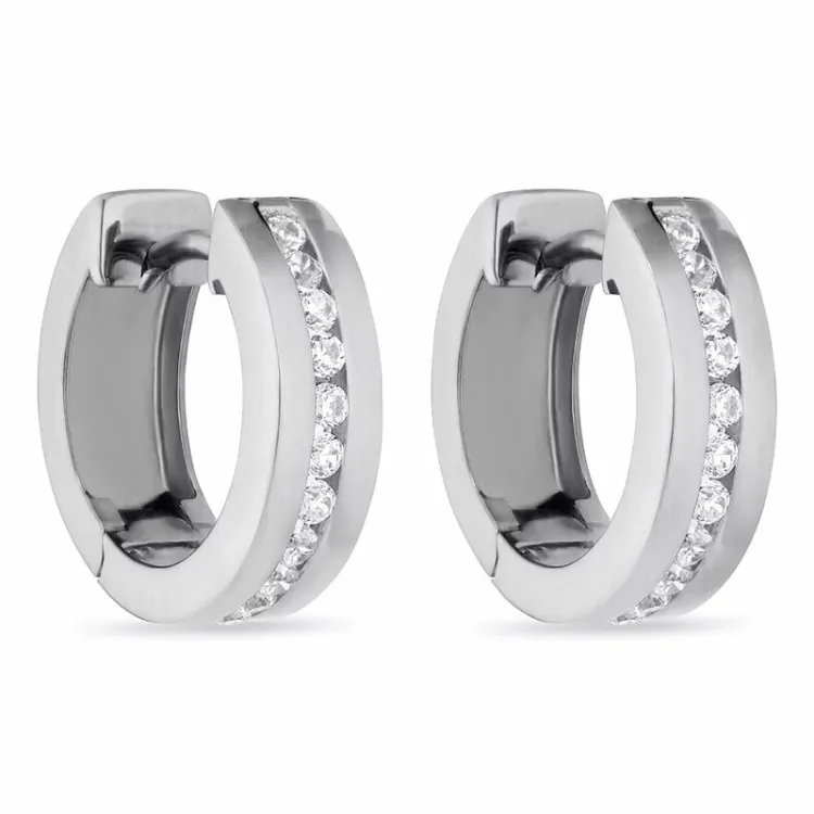 15 mm vita zirkon creol i svart rhodinerat silver
