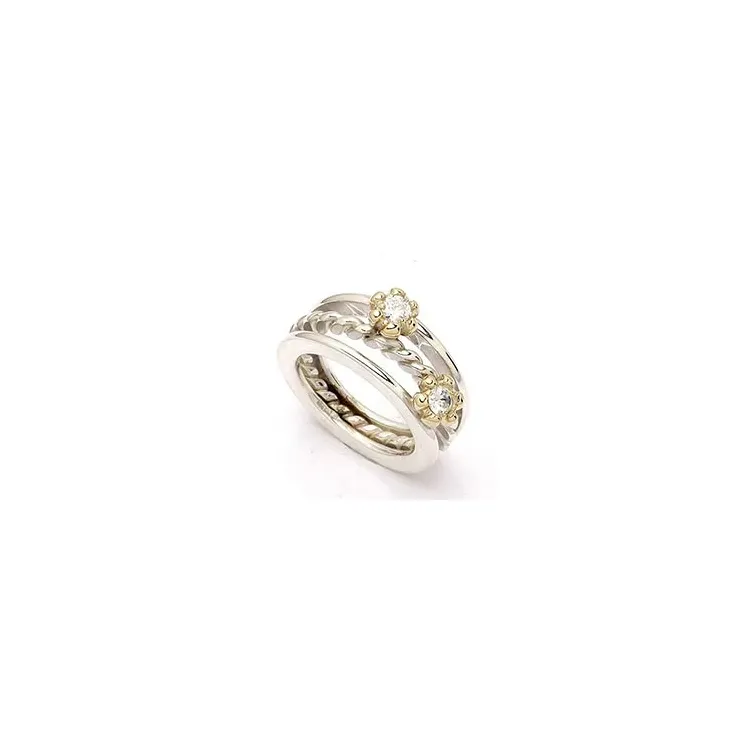 RS of Scandinavia blomma ring i silver och 14 karat guld vita zirkoner
