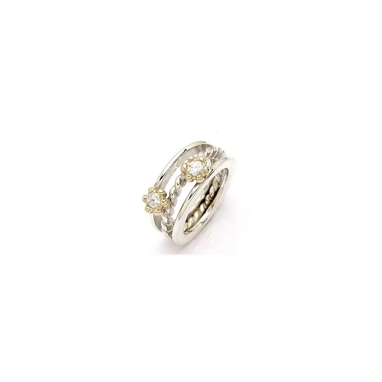 RS of Scandinavia blomma ring i silver och 14 karat guld vita zirkoner