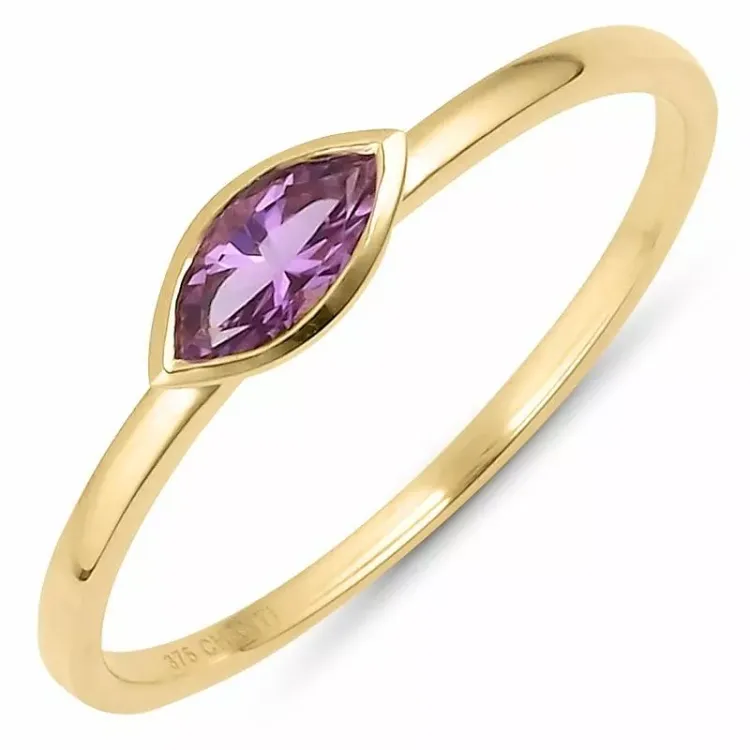 Enkel oval lila ametist ring i 9 karat guld