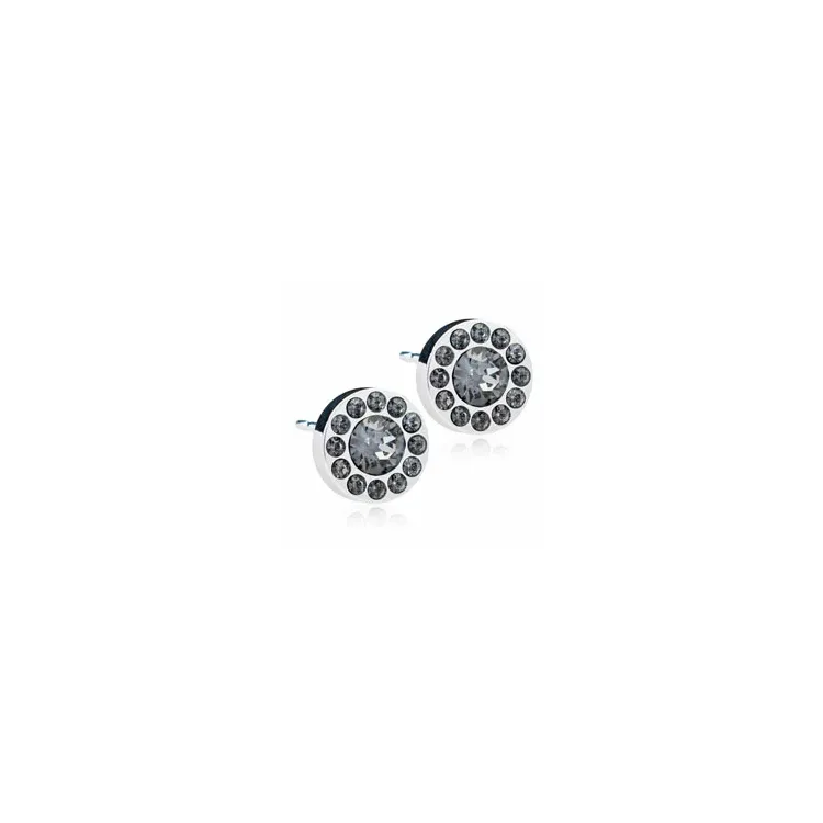 8 mm Blomdahl runda örhängen i titan svart swarovski kristaller