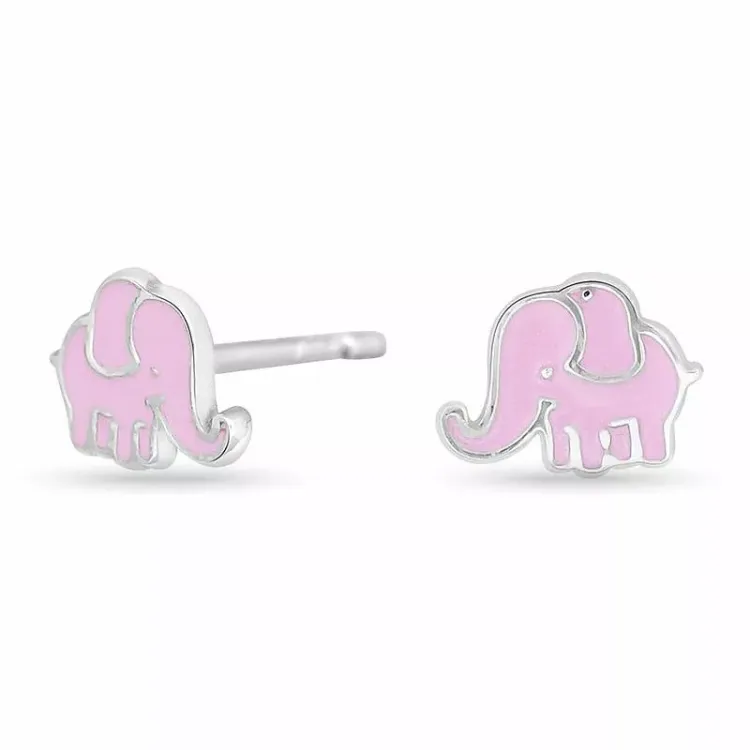 NORDAHL ANDERSEN elefant örhängen i rhodinerat silver rosa emalj
