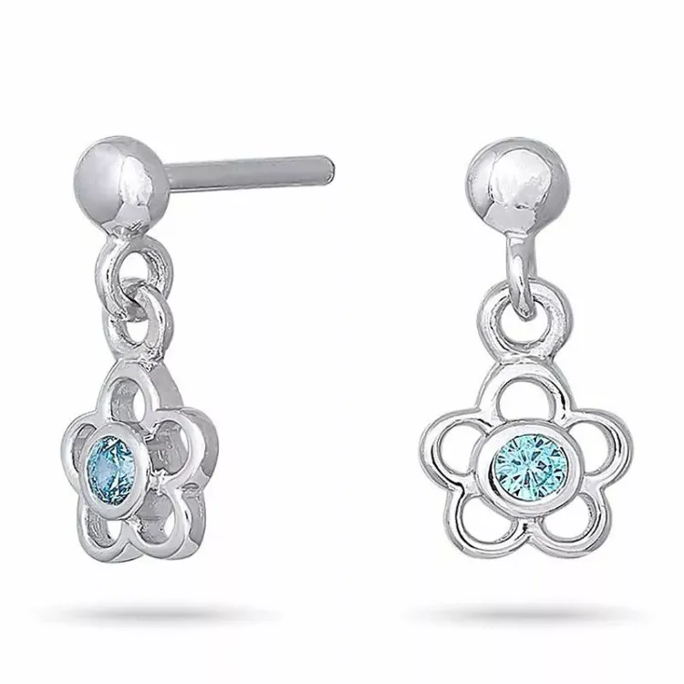 NORDAHL ANDERSEN blomma örhängen i rhodinerat silver blå zirkon