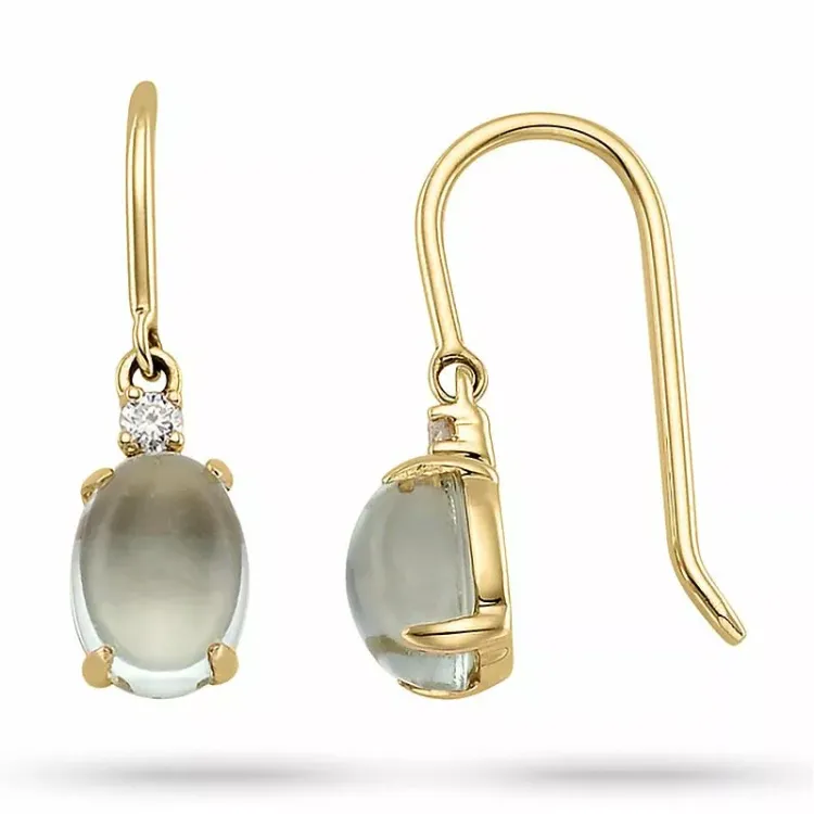 ovala gröna ametist diamantörhängen i 14 karat guld med ametist och diamant