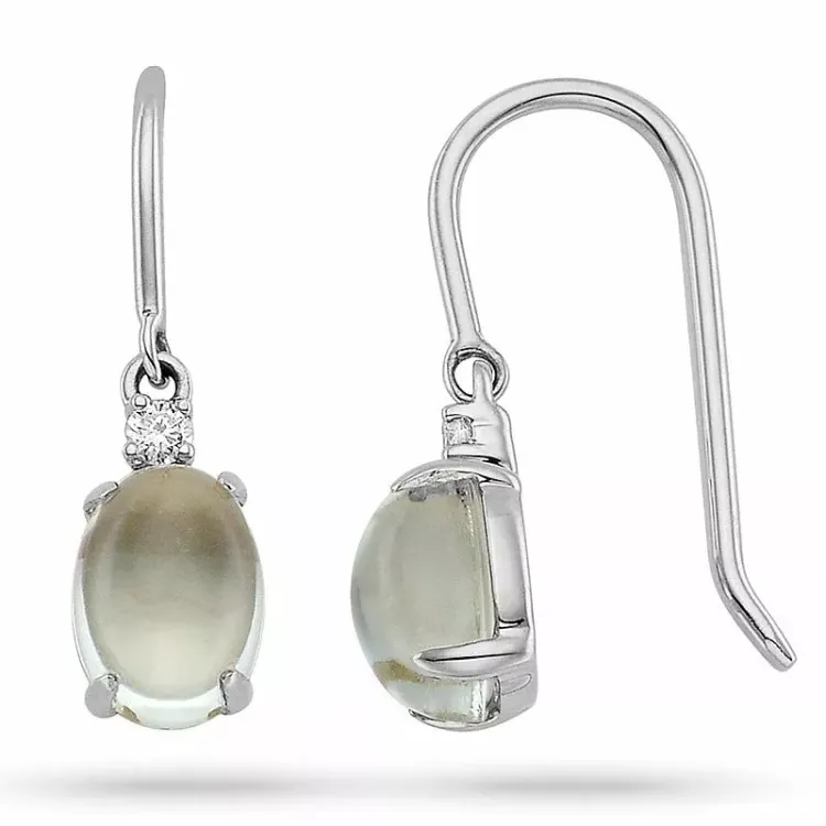 ovala grön ametist diamantörhängen i 14 karat vitguld med ametist och diamant 