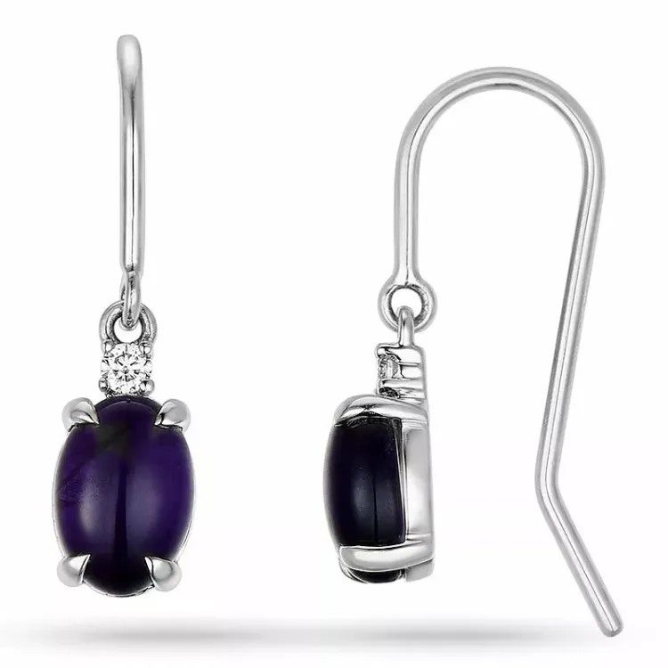 ovala ametist diamantörhängen i 14 karat vitguld med ametist och diamant
