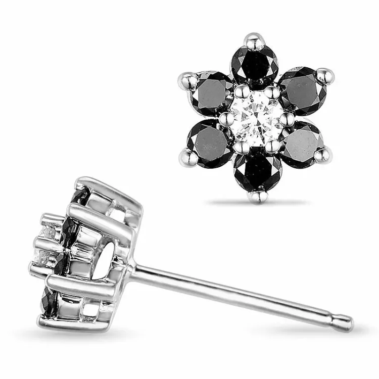 blommor svarta diamant örhängestift i 14 karat vitguld med diamant och svart diamant