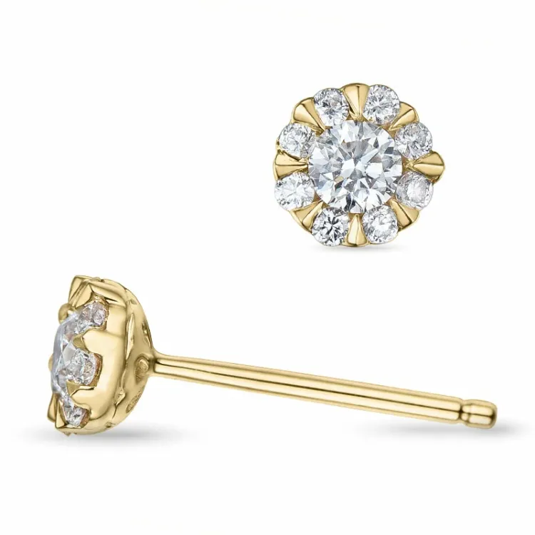 runda diamant örhängestift i 14 karat guld med diamant och diamant
