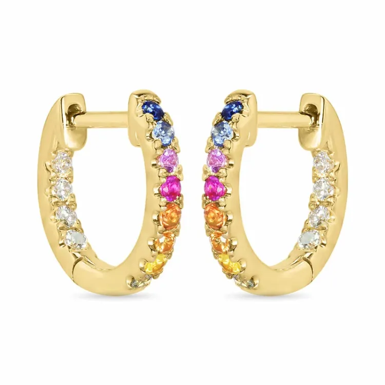 12 mm multifärgade safir creol i 14 karat guld med diamant och safir 