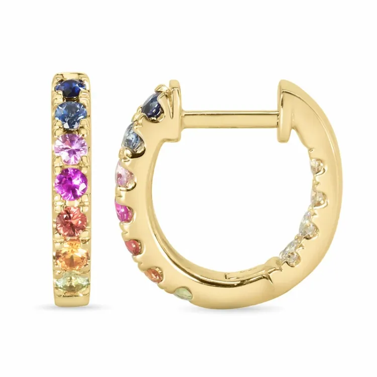 14 mm multifärgade safir creol i 14 karat guld med diamant och safir