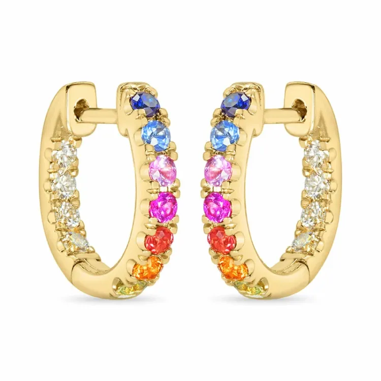 14 mm multifärgade safir creol i 14 karat guld med diamant och safir