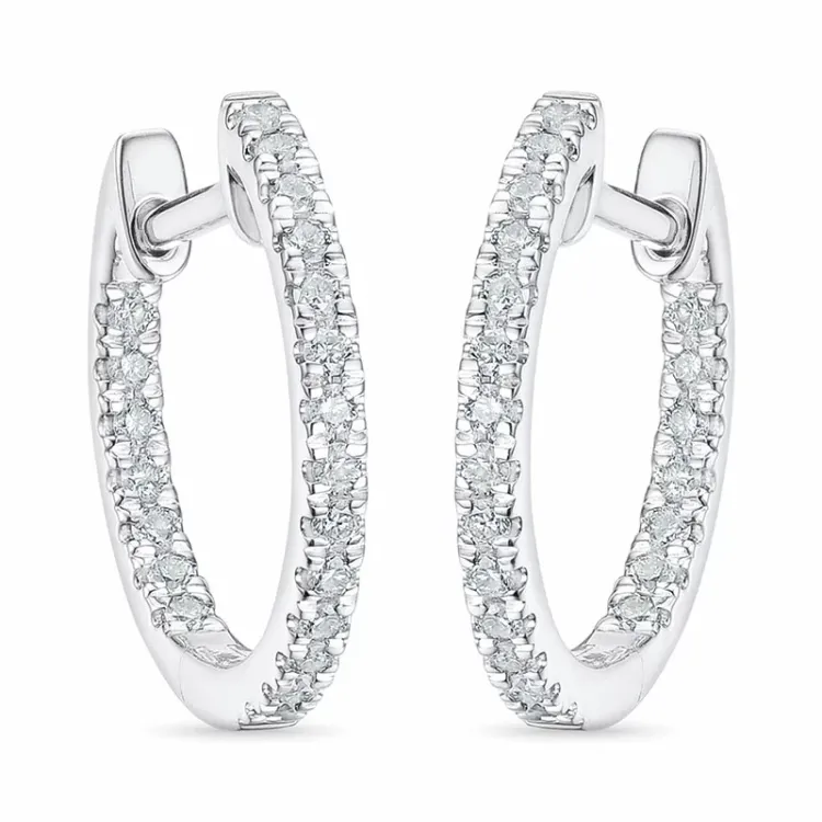 14 mm diamant creol i 14 karat vitguld med diamant 