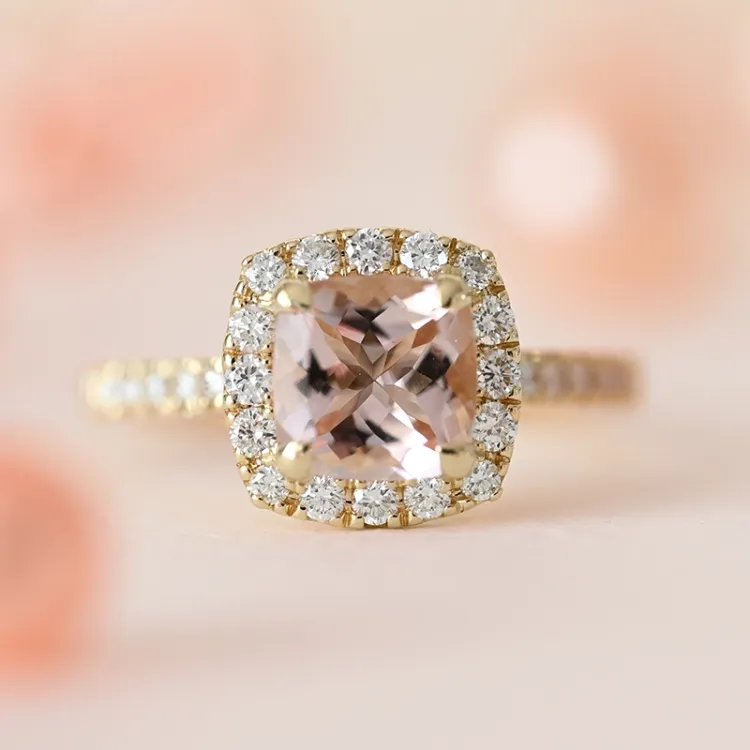 morganit diamantring i 14  karat guld 1,25 ct 0,44 ct