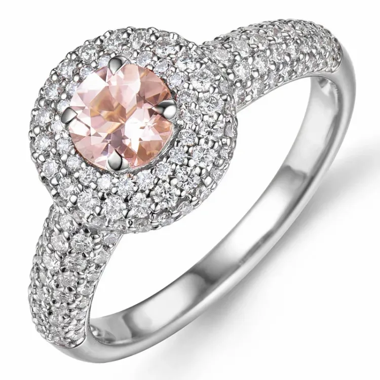 morganit diamantring i 14  karat vitguld 0,43 ct 0,66 ct