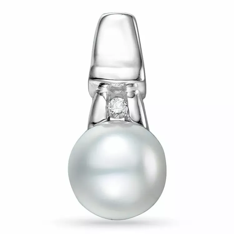 Runt pärla diamantberlocker i 14  carat vitguld 0,01 ct