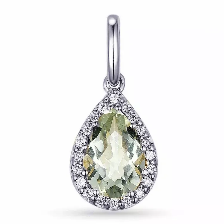 grön ametist diamantberlocker i 14  carat vitguld 0,10 ct 1,55 ct