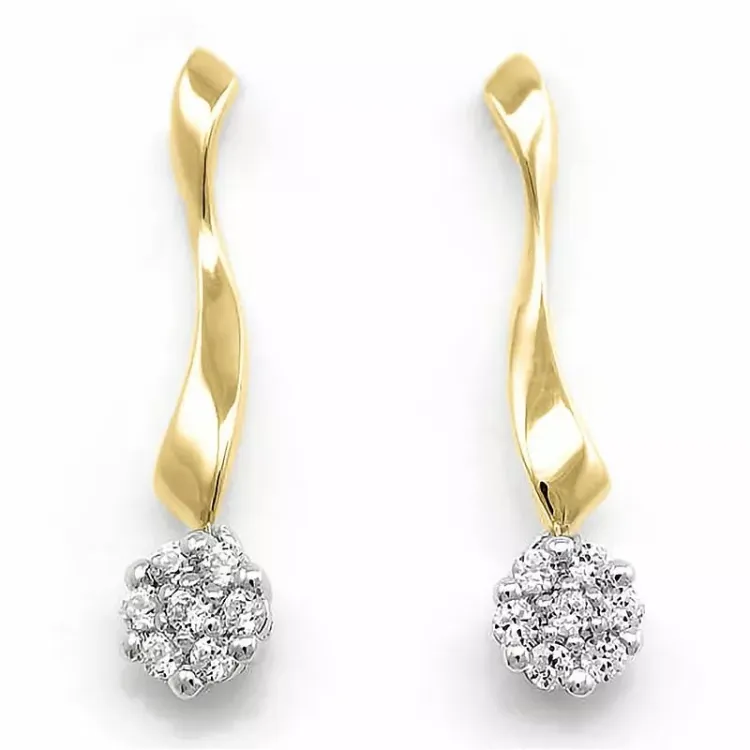 långa diamant örhängen i 14 karat guld och vitguld med diamant 