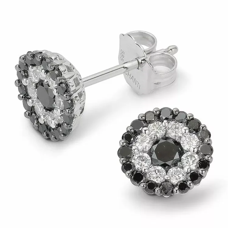runda svarta diamant örhängestift i 14 karat vitguld med diamant och diamant 
