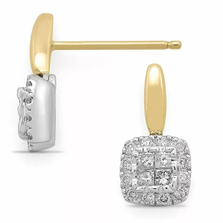 fyrkantigt diamantörhängen i 14 karat guld och vitguld med diamant och diamant