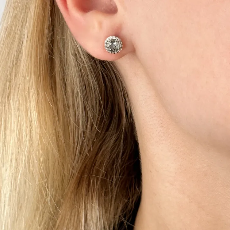 runda gröna ametist diamantörhängen i 14 karat vitguld med diamant och ametist 