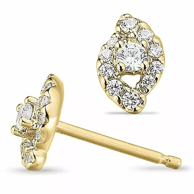 Diamant örhängestift i 14 karat guld med diamanter och diamanter 