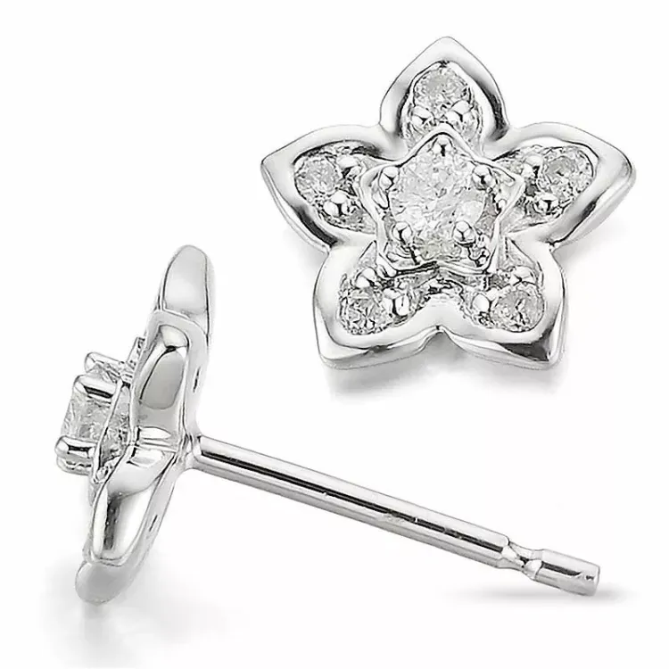 Blommor diamant örhängestift i 14 karat vitguld med diamanter