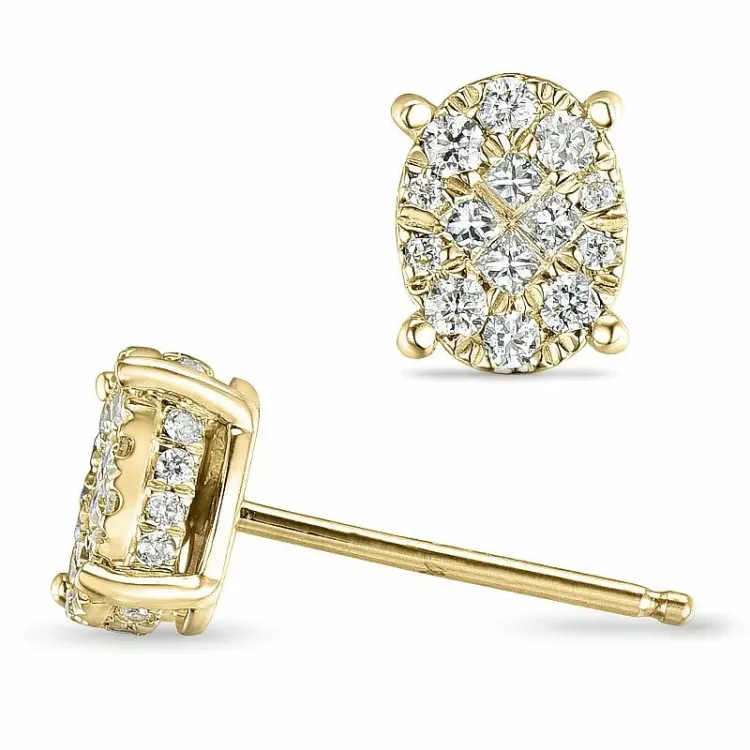 ovala diamantörhängen i 14 karat guld med diamant och diamant