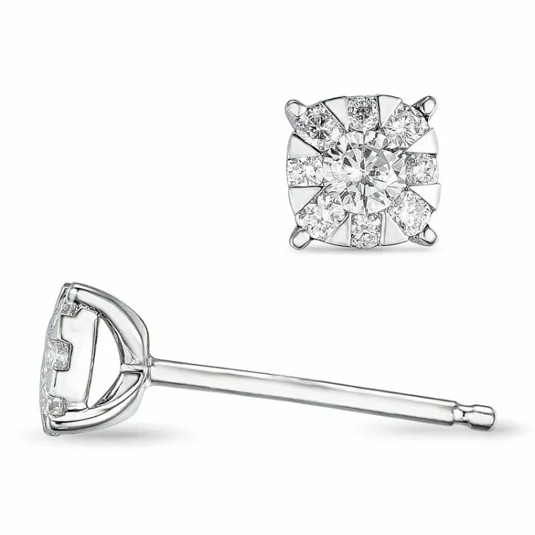 runda diamant örhängestift i 14 karat vitguld med diamant och diamant