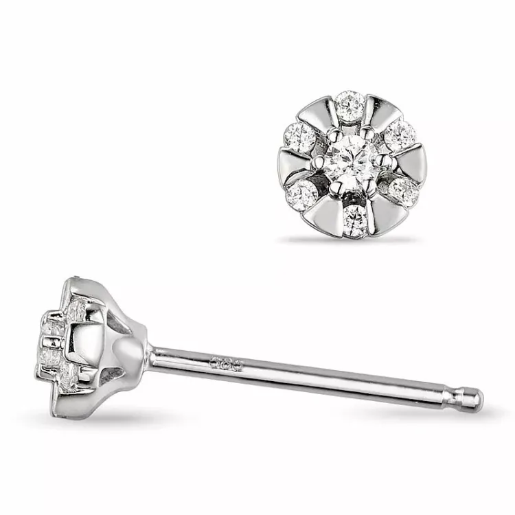 runda diamant örhängestift i 14 karat vitguld med diamant