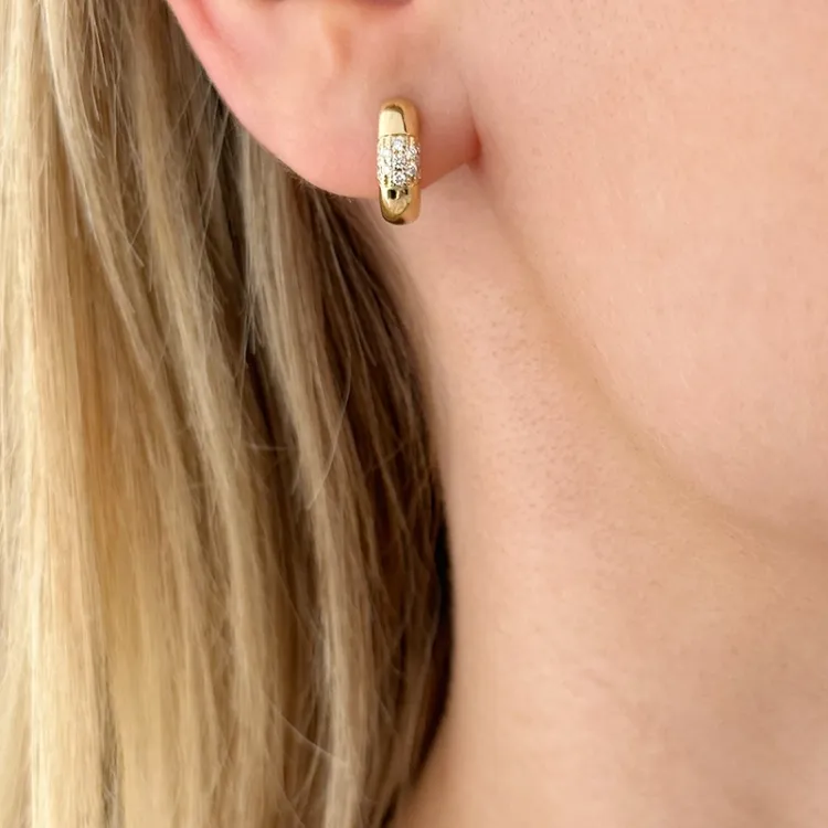 12 mm diamant creol i 14 karat guld med diamant