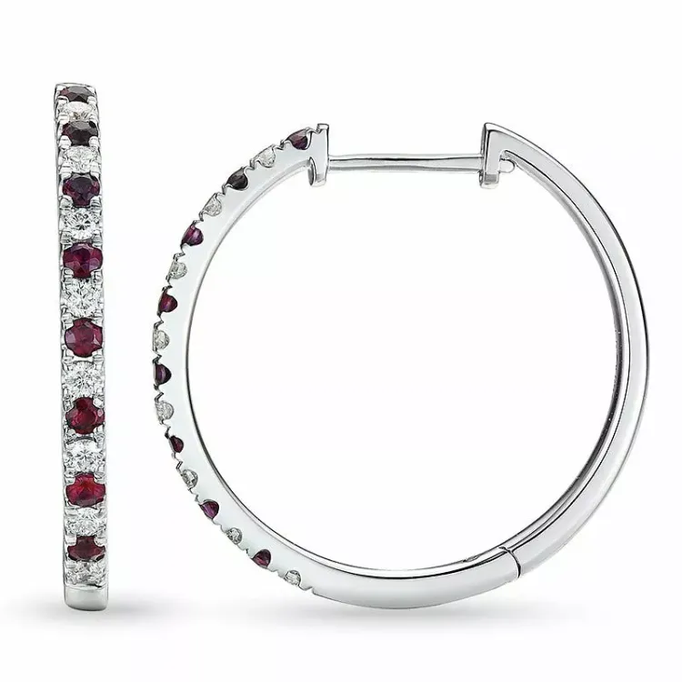 21 mm rubin creol i 14 karat vitguld med rubin och diamant 