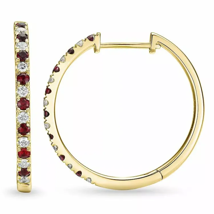 21 mm rubin creol i 14 karat guld med rubin och diamant