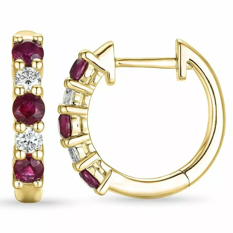15 mm rubin creol i 14 karat guld med rubin och diamant
