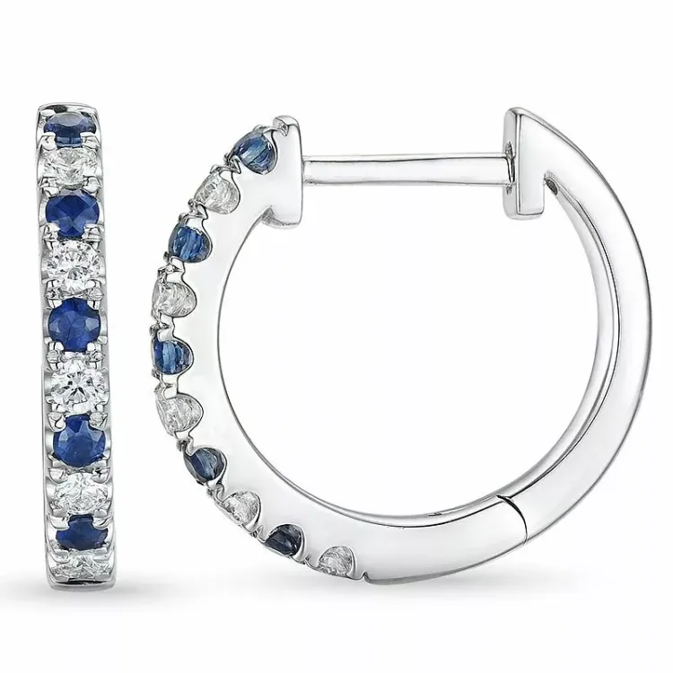 14 mm safir creol i 14 karat vitguld med safir och diamant 