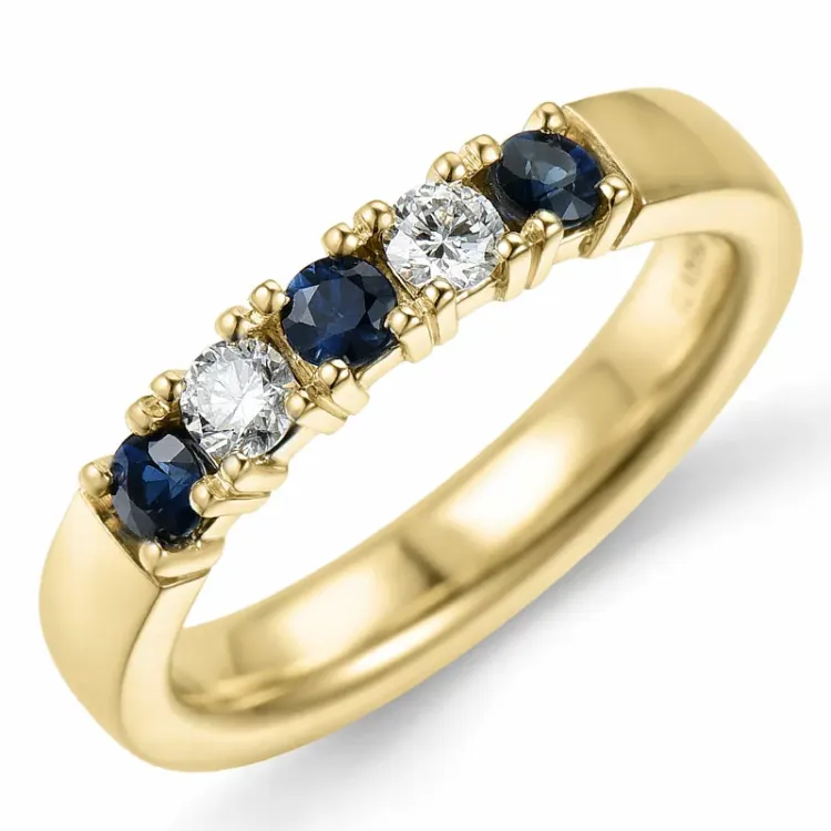 kraftfull blå safir alliancring i 14  karat guld 2 x 0,10 ct 0,40 ct