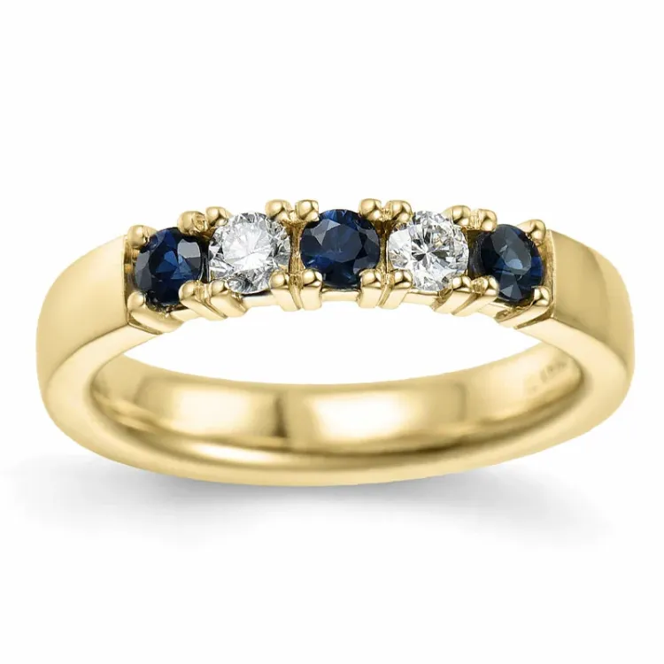kraftfull blå safir alliancring i 14  karat guld 2 x 0,10 ct 0,40 ct
