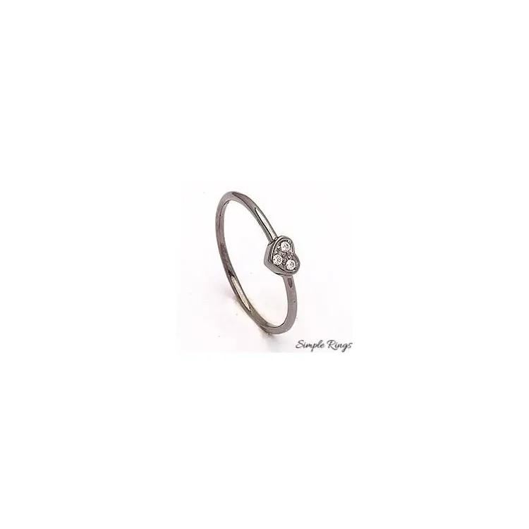 Simple Rings hjärta ring i svart rhodinerat silver vita zirkoner