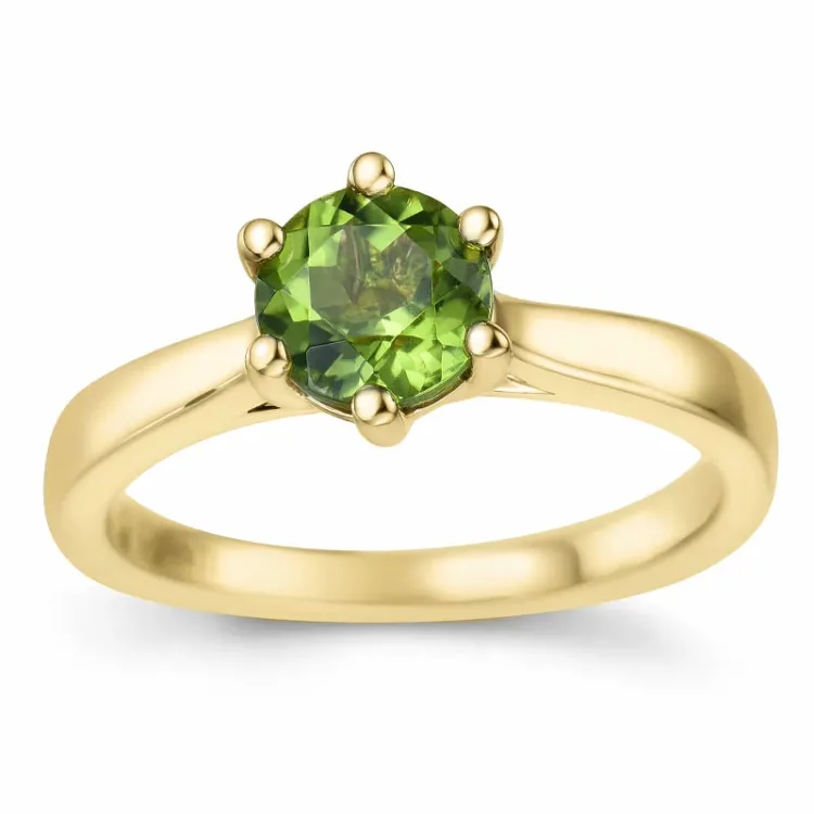 grön peridot solitärring i 14 karat guld 1,27 ct