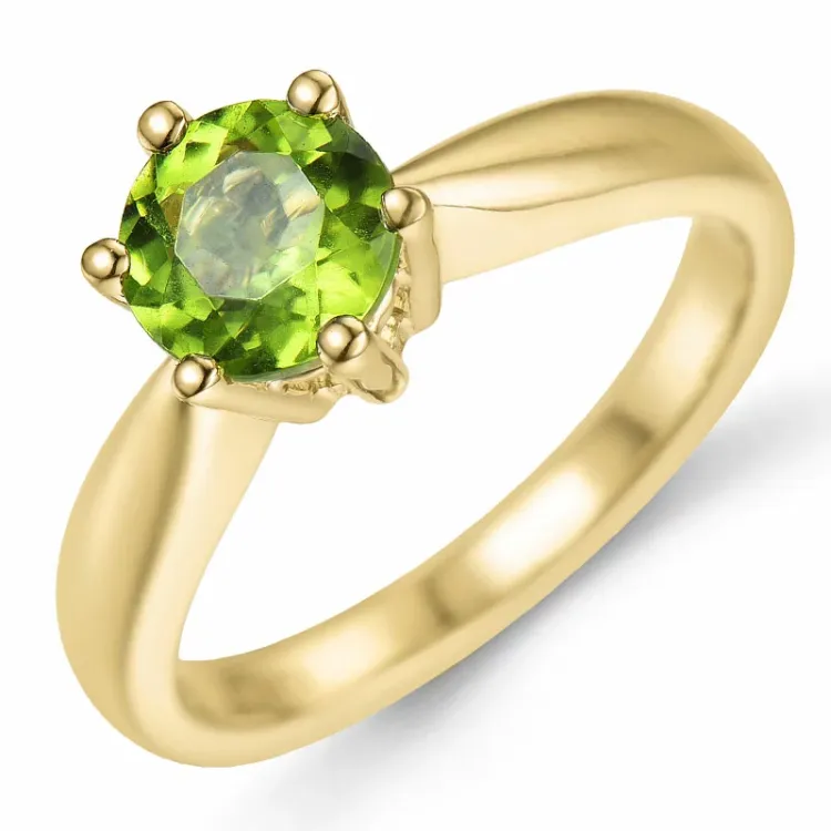grön peridot solitärring i 14 karat guld 1,27 ct