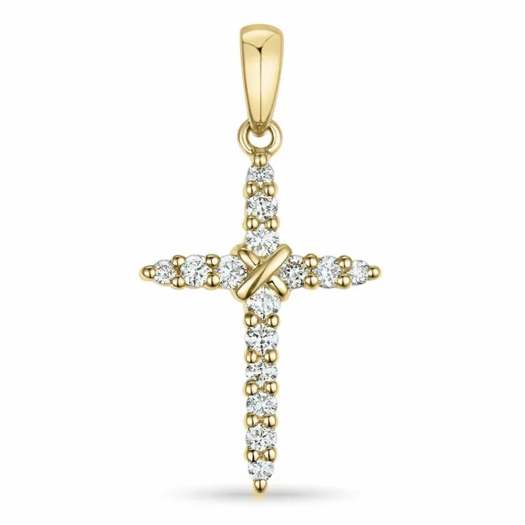 kors diamant hängen i 14  carat guld 0,25 ct