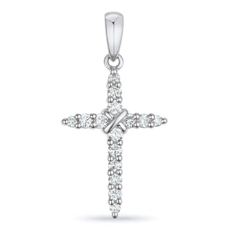 kors diamant hängen i 14  carat vitguld 0,50 ct