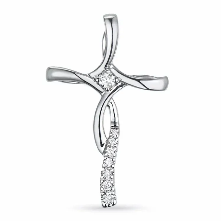 kors diamant hängen i 14  carat vitguld 0,07 ct