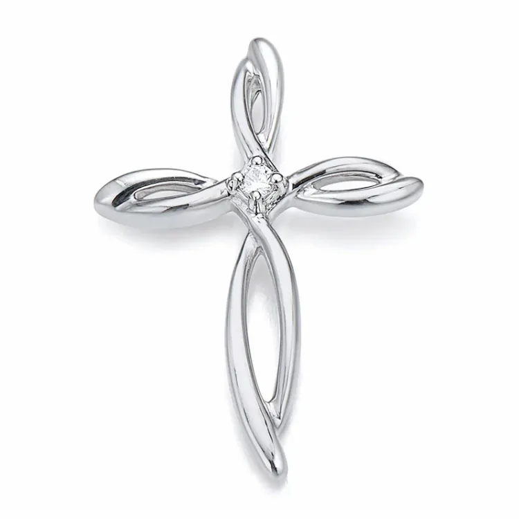 kors diamant hängen i 14 carat vitguld 0,019 ct