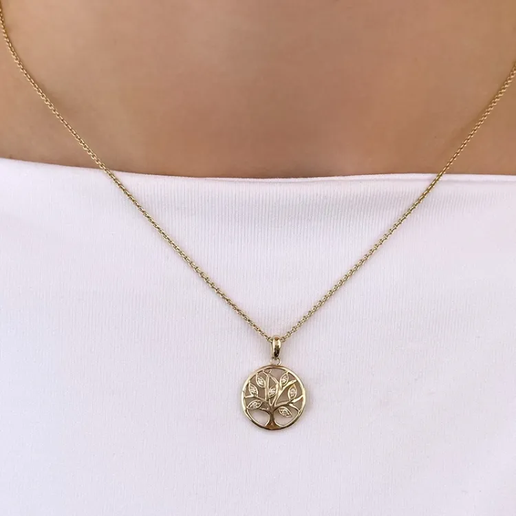 13 mm livets träd diamant hängen i 14  carat guld 0,052 ct